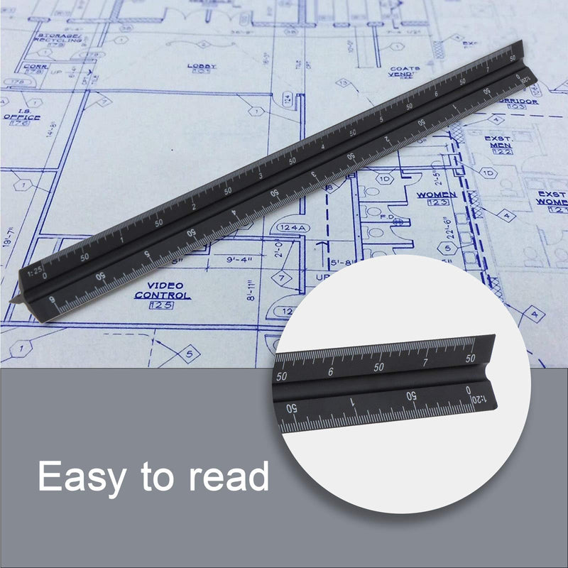 Triangular Scale Ruler 30cm Black Aluminum Alloy Metric Ruler 1:20 1:25 1:50 1:75 1:100 1:150 for Architect Drafting Engineer Measuring Tools - LeoForward Australia