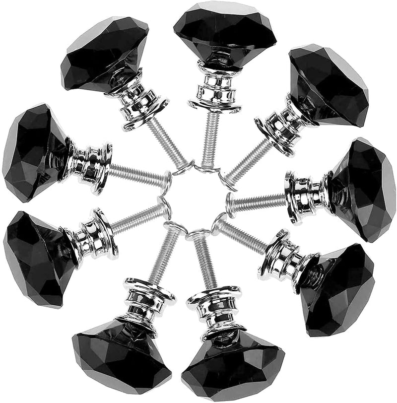  [AUSTRALIA] - Akstore 6 Pcs Crystal Glass Cabinet Knobs 30mm Diamond Shape Drawer Kitchen Cabinets Dresser Cupboard Wardrobe Pulls Handles (30mm, Black) 30 mm