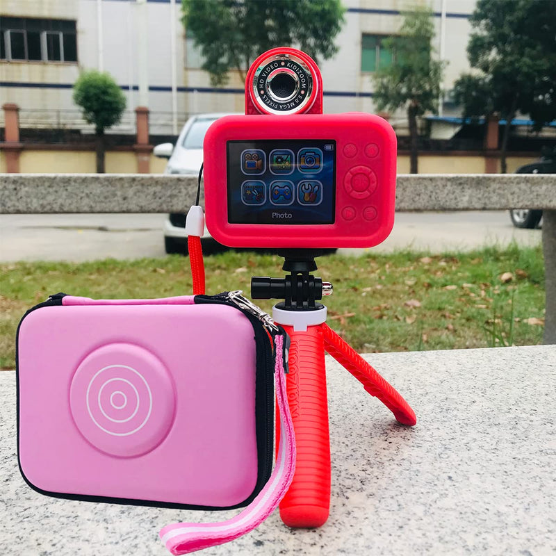  [AUSTRALIA] - Hard Carrying Case and Silicone Cover for VTech KidiZoom Creator Cam Video Camera, Travel Storage Case for Vtech Kidizoom Studio Video Camera and Accessories (Pink case+Silicone cover) Pink Hard Case+red Silicone Cover