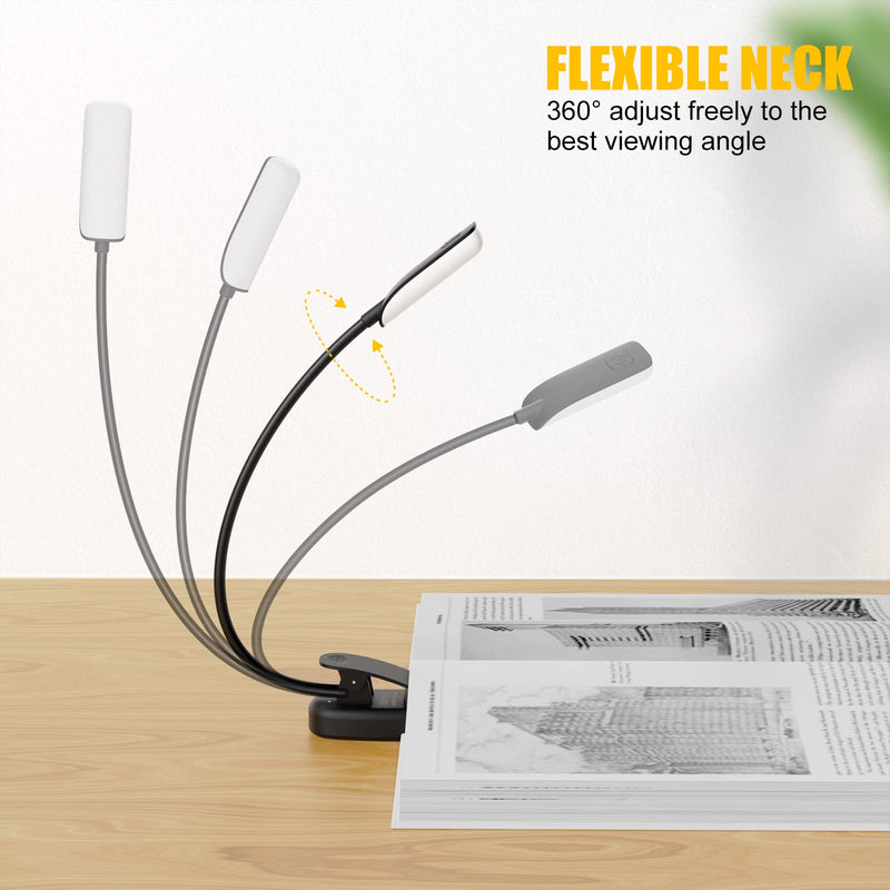  [AUSTRALIA] - Rechargeable Book Light, Reading Lights for Books in Bed, Eyes-Friendly Dimmable Clip On Light, Clamp Light, Bed Lamp with 16 LEDs, 3 Modes, 3000-6500K
