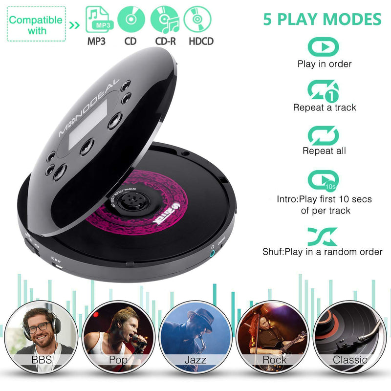Portable CD Player, MONODEAL Rechargeable Personal Compact Disc CD Player with Headphones, Anti-Skip Small Walkman Music CD Player for Cars Adults Kids Students (with Larger LCD Display) - LeoForward Australia