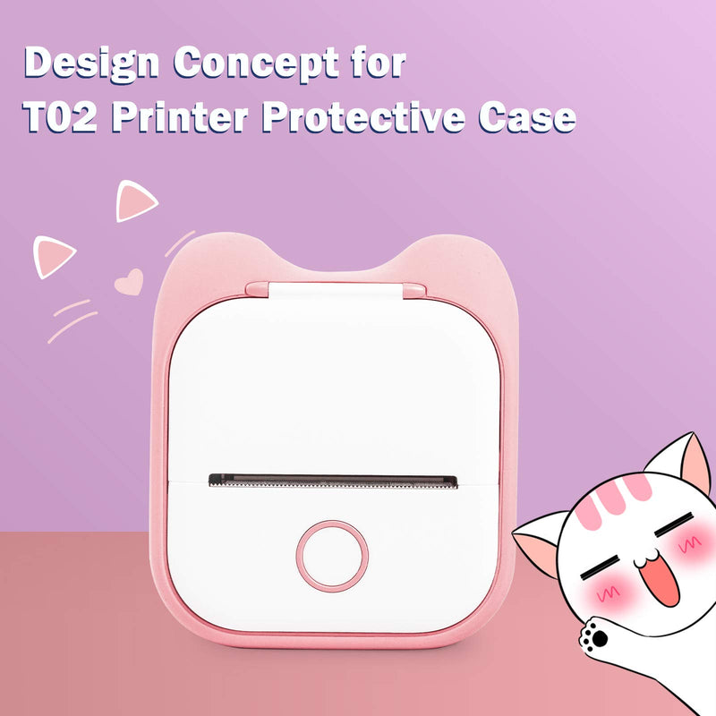 Memoking T02 Protective Case-Cat Ears Shape Soft Silicone BPA-Free Cute Design Printer Cover, Compatible with T02 Mini Bluetooth Wireless Portable Mobile Pocket Printer, Pink Cat - LeoForward Australia