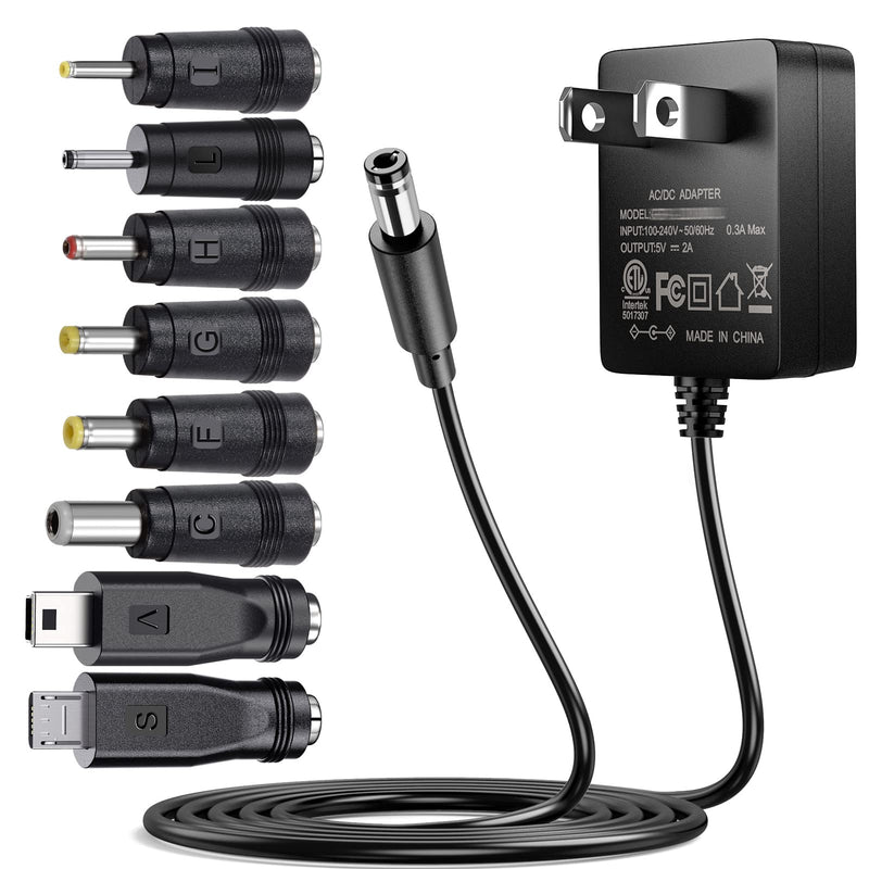  [AUSTRALIA] - 5V 2A AC Adapter, SoulBay 10Watt AC100-240V to DC 5Volt 2Amp Versatile Charger Power Adapter w/ 8 Tips, for USB Hub, TV Box, Tablet, Camera, BT Speaker, GPS, Webcam, Router and More 5V Electronics