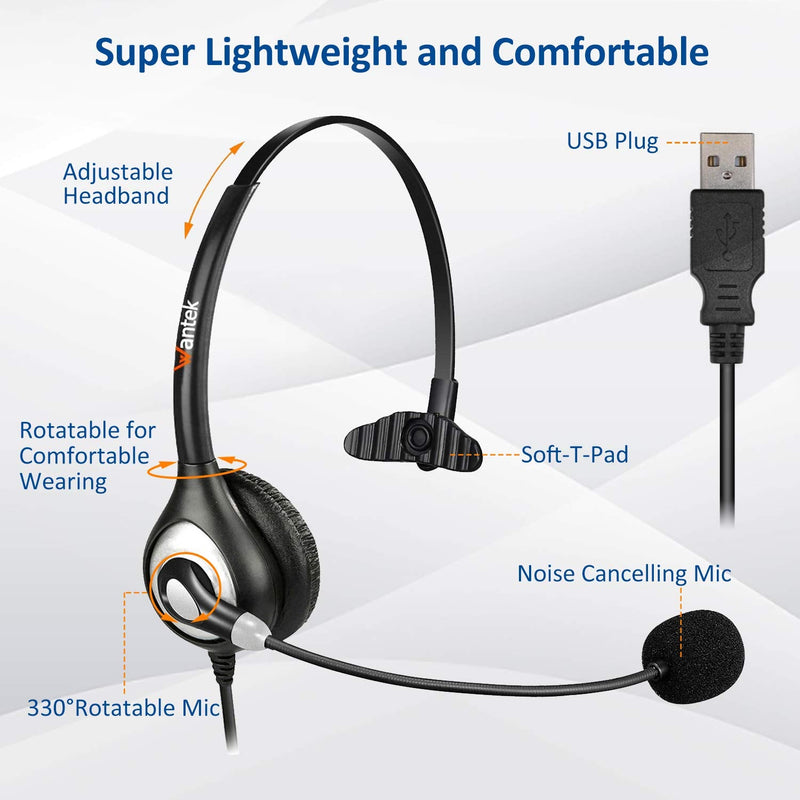  [AUSTRALIA] - USB Headset with Microphone Noise Cancelling & Audio Controls, Computer Headphones for PC Laptop, Business, Home Office, Call Center, Skype, Zoom, Webinar, Clear Chat, Super Light Gray