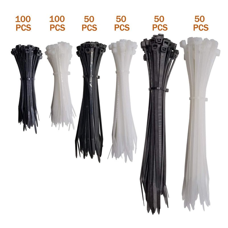  [AUSTRALIA] - Superun Zip Tie Kit - 400 Piece Zip Ties Assorted Sizes 4 Inch, 6 Inch, 8 Inch Mix Pack in Black & White Wire Ties assortment