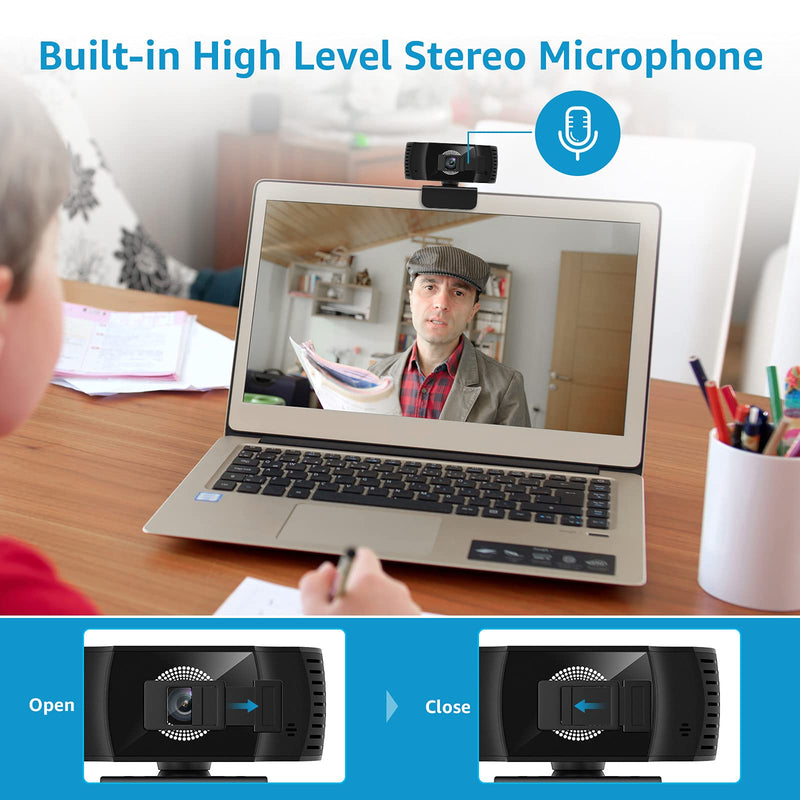  [AUSTRALIA] - Webcam with Microphone,Svarog Auto Focus HD 1080P Laptop USB PC Webcam with Privacy Cover,PC MAC Computer Desktop Web Camera for Video Call, Zoom, Conferencing,Live Streaming, Gaming