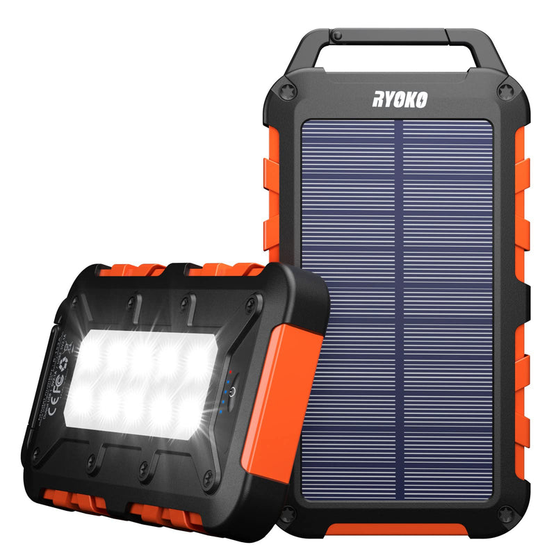  [AUSTRALIA] - Ryoko Solar Charger Power Bank 20000mAh, Solar Phone Charger with Dual USB 5V Output, 10 LED Flashlights, Waterproof Outdoor Battery Pack for iPhone, Samsung, Switch, Tablet Orange