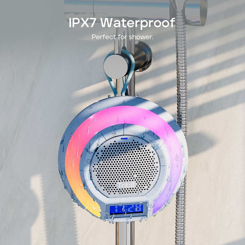  [AUSTRALIA] - Tribit AquaEase Bluetooth Shower Speaker, IPX7 Waterproof Wireless Speaker, 18H Playtime, Built-in Mic, Mini Speaker with Light, Stereo Pairing, App Control, Portable Speaker for Outdoor and Home
