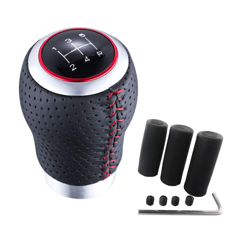  [AUSTRALIA] - Arenbel 5 Speed Stick Shift Knob Leather Gear Shifting Shifter Head Knobs fit Most Manual Automatic Cars, (Black, Red) Black(Red)