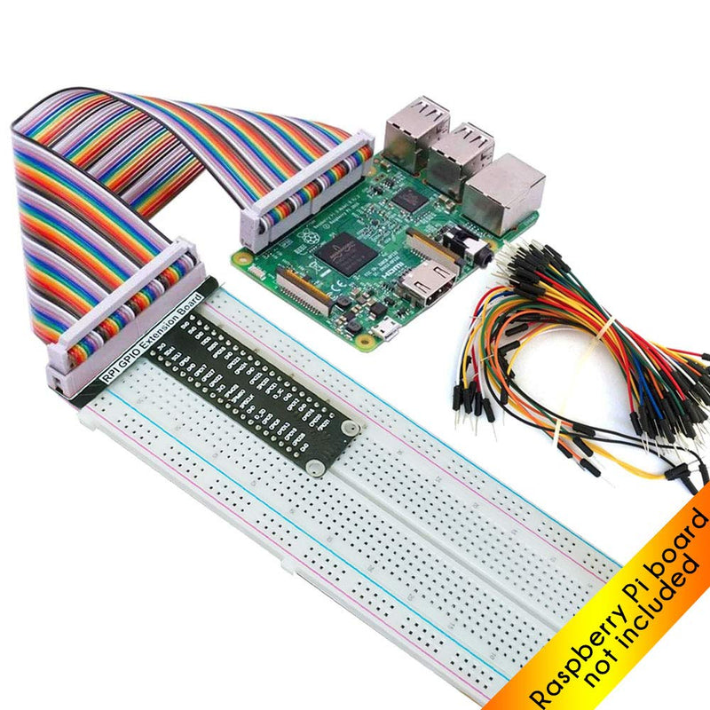  [AUSTRALIA] - LK COKOINO for Raspberry Pi GPIO Breakout, T-Type GPIO Expansion Board+830 Points Solderless Breadboard+65pcs Jumper Cables+40pin Rainbow Ribbon Cable