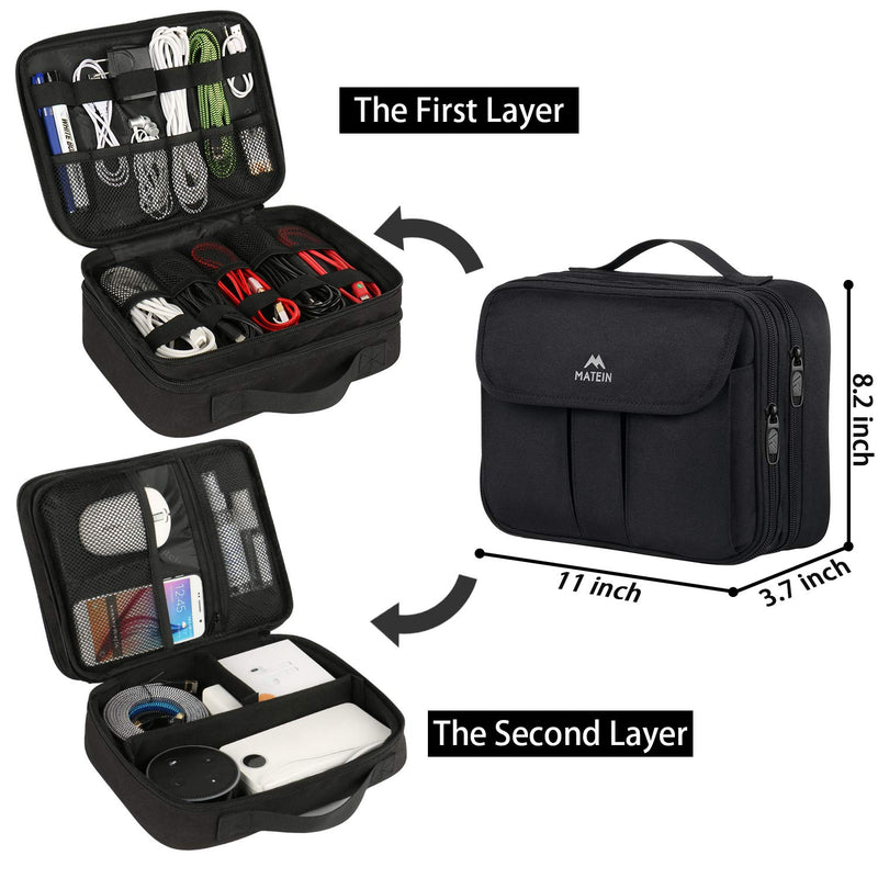  [AUSTRALIA] - Matein Electronics Organizer, Waterproof Travel Electronic Accessories Case Portable Double Layer Cable Storage Bag for Cord, Charger, Power Bank, Flash Drive, Phone, Ipad Mini, SD Card, Tablet, Black