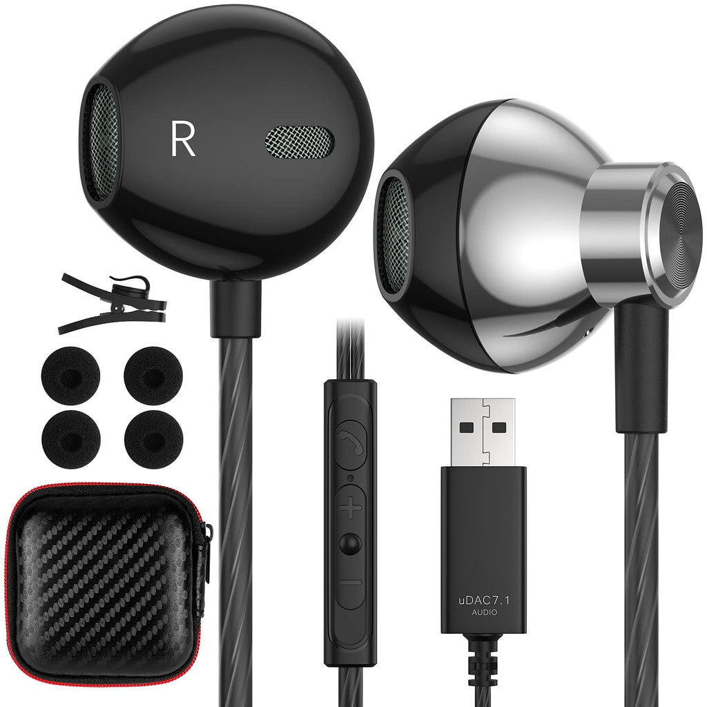  [AUSTRALIA] - USB Computer Headphones, ACAGET Wired USB Earbuds for PC HiFi Stereo in-Ear Wired Game Headsets with Microphone Earphones with Audio Controls for Laptop Desktop Office Live Stream Zoom Online Meeting Grey