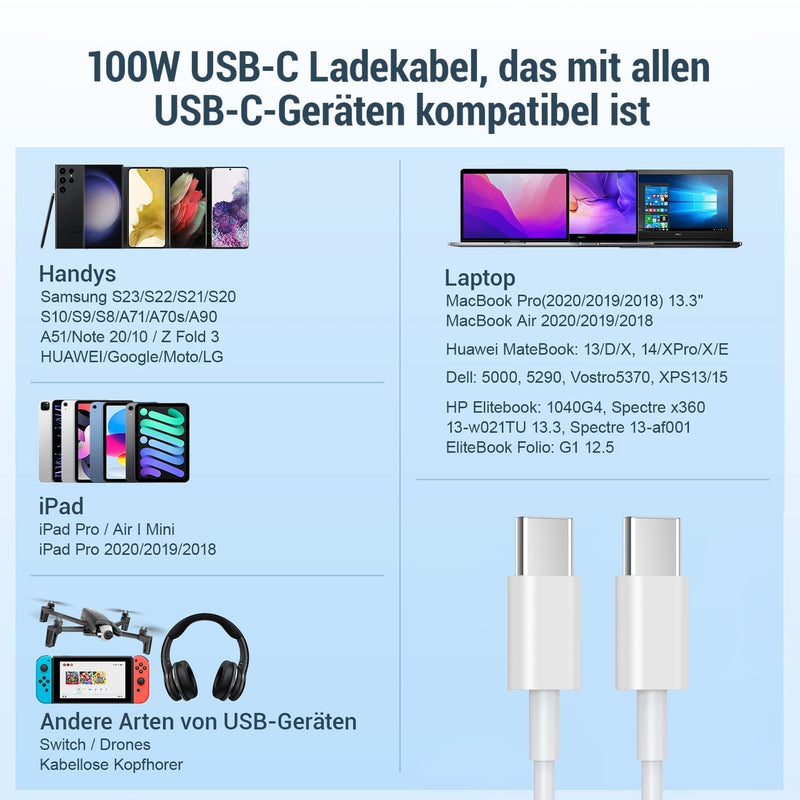  [AUSTRALIA] - USB C Cable 100W 2Pack 1.8M Fast Charging Cable USB C to USB C Cable QC 4.0 5A USB C Charging Cable for Apple iPhone 15/15 Pro/15 Pro Max, MacBook Pro/Air, Samsung S23 S22 S21 S20, Huawei