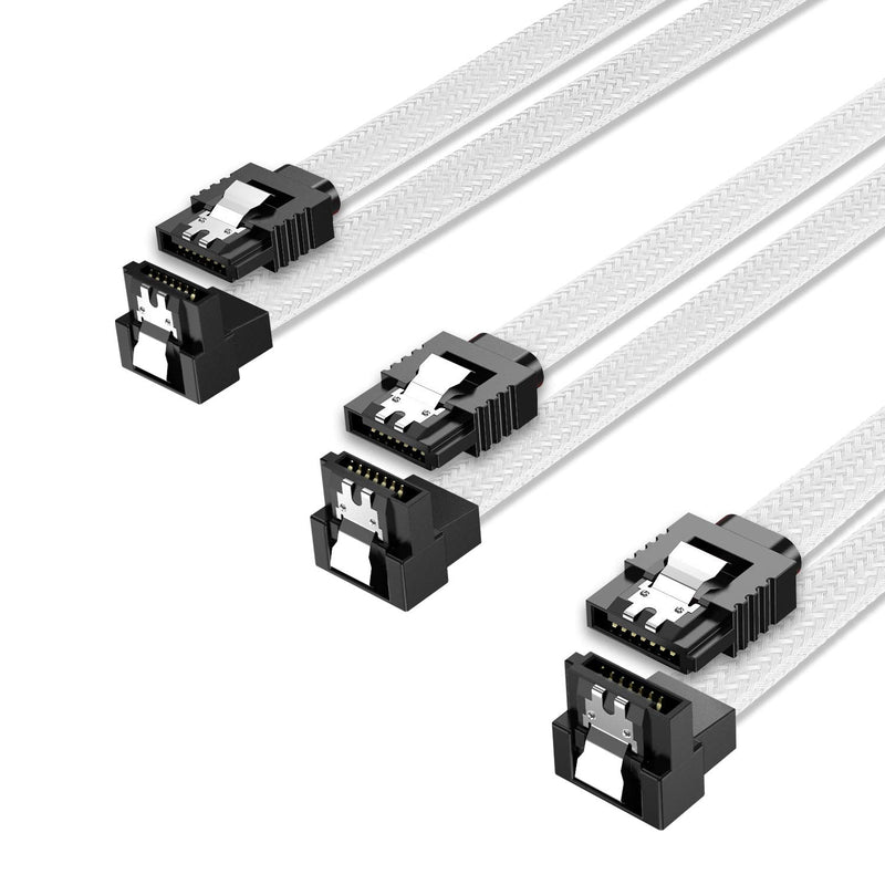  [AUSTRALIA] - QIVYNSRY 3PACK SATA Cable III 3 Pack 90 Degree Straight to Right Angle 6Gbps HDD SDD SATA Data Cable with Locking Latch 50cm 18 Inch for SATA HDD, SSD, CD Driver, CD Writer, White