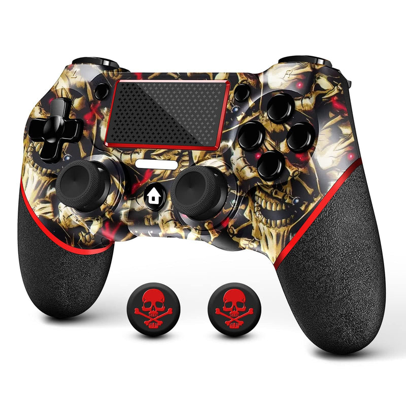  [AUSTRALIA] - AceGamer Wireless Controller for PS4, Custom Design V2 Gamepad Joystick for PS4 with Non-Slip Grip of Both Sides and 3.5mm Audio Jack! Thumb Caps Included! (Gold Skull)