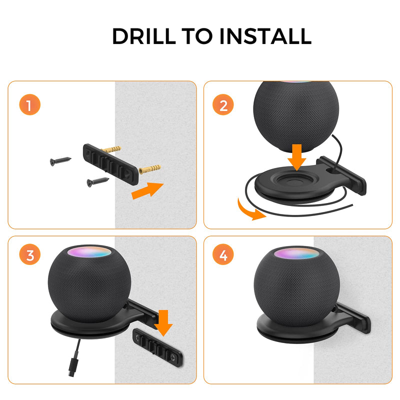  [AUSTRALIA] - AHASTYLE HomePod Mini Wall Mount Holder ABS Stand [Built-in Cord Management] Stable Bracket Holder for HomePod Mini [Need to Drill] (Black-1pc) Black-1pc