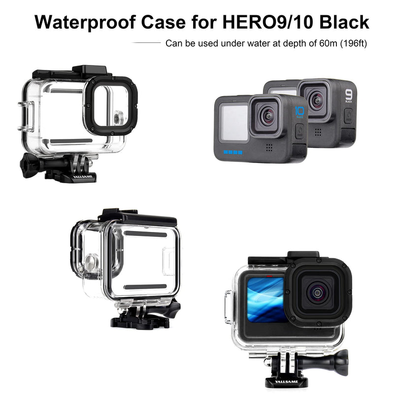  [AUSTRALIA] - YALLSAME Waterproof Housing Case for GoPro Hero 10 9 Black Action Camera, Support Deepest 196 ft / 60 m Underwater, Suitable for Diving / Scuba / Snorkel / Underwater Photography Recording Waterproof Housing for Hero9 10