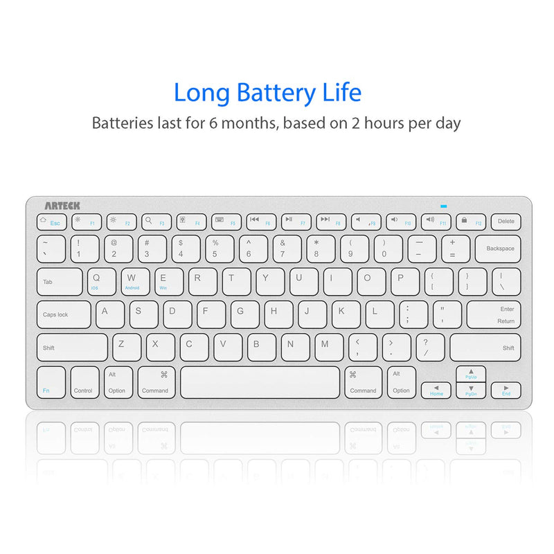  [AUSTRALIA] - Arteck Ultra-Slim Bluetooth Keyboard Compatible with iPad 10.2-inch/iPad Air/iPad 9.7-inch/iPad Pro/iPad Mini, iPhone and Other Bluetooth Enabled Devices Including iOS, Android, Windows Silver