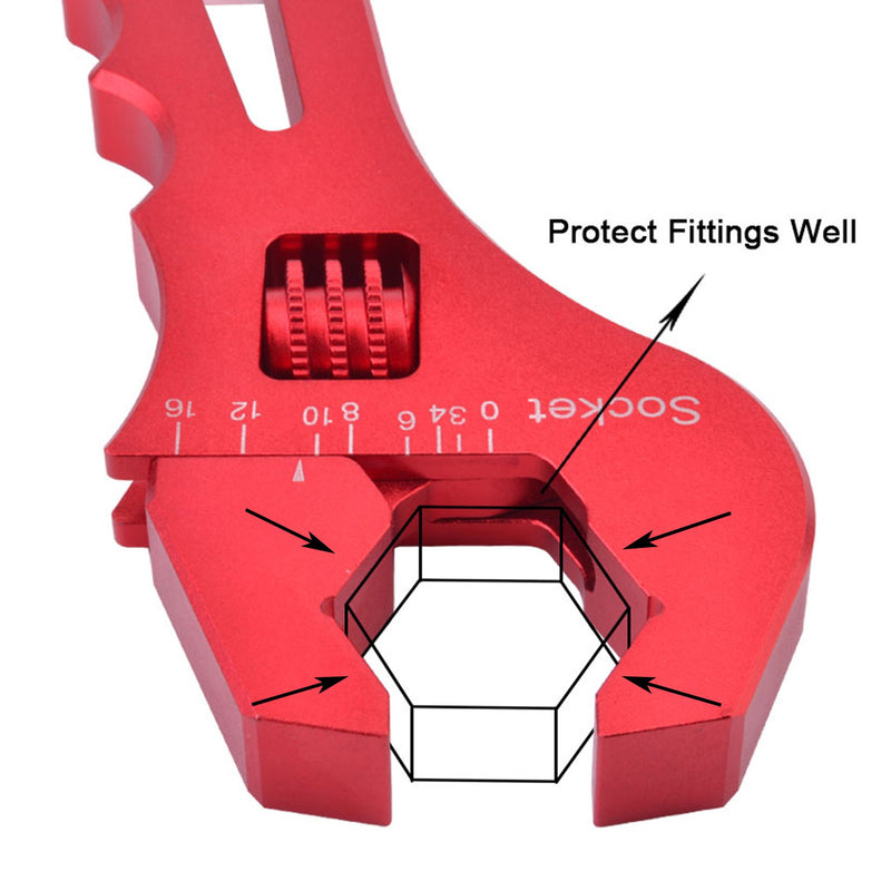 SYKRSS Adjustable AN3-16 Fitting Wrench Aluminun Lightweight Spanner for An Hose Fitting Adapters End Red - LeoForward Australia