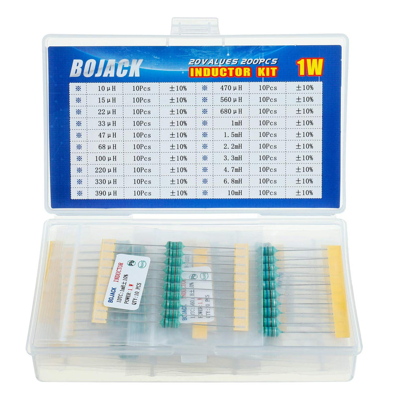  [AUSTRALIA] - BOJACK 20 Values 200 Pcs Inductor 10 uH to 10 mH 1 W Color Ring Inductor 1 Watt Assortment Kit