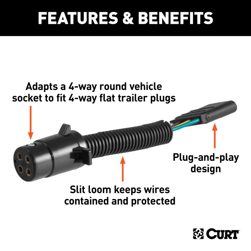  [AUSTRALIA] - CURT 57224 Towing Electrical Adapter, 4-Way Round Vehicle Side to 4-Way Flat Trailer Side