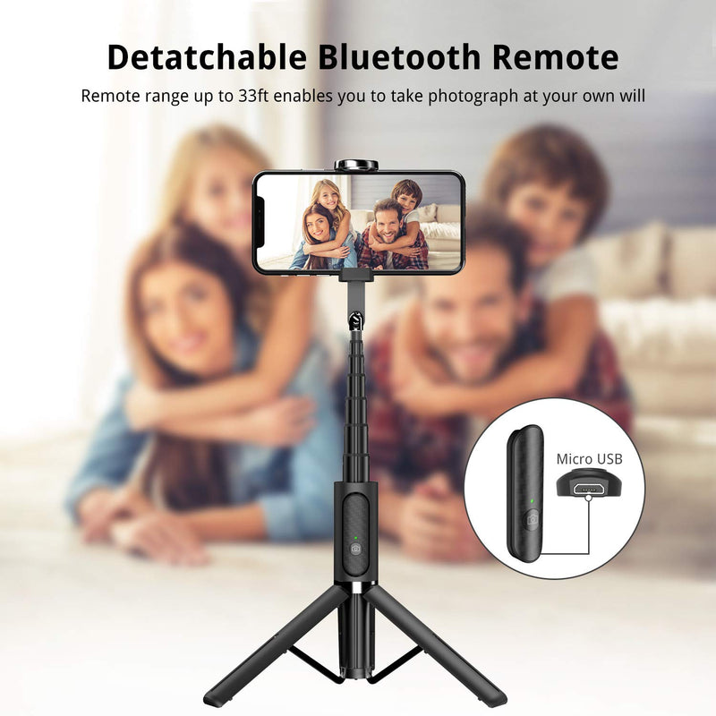  [AUSTRALIA] - ATUMTEK Bluetooth Selfie Stick Tripod, Extendable 3 in 1 Aluminum Selfie Stick with Wireless Remote and Tripod Stand 270 Rotation for iPhone 13/12/11 Pro/XS Max/XS/XR/X, Samsung and Smartphone Black