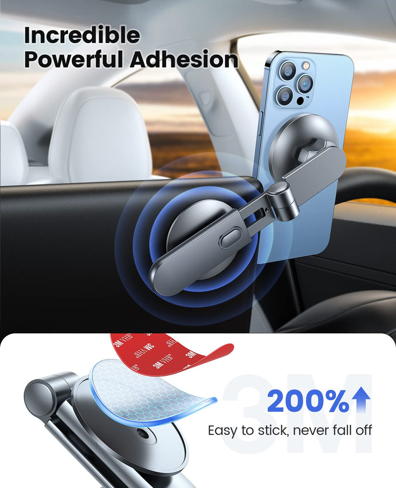  [AUSTRALIA] - VICSEED Tesla Phone Mount【Strongest Magnet Power】MagSafe Car Mount for Tesla Model 3 Model Y, Foldable Hidden Tesla Phone Holder Fit for All Phone, Tesla Model 3 Accessories, Tesla Model Y Accessories