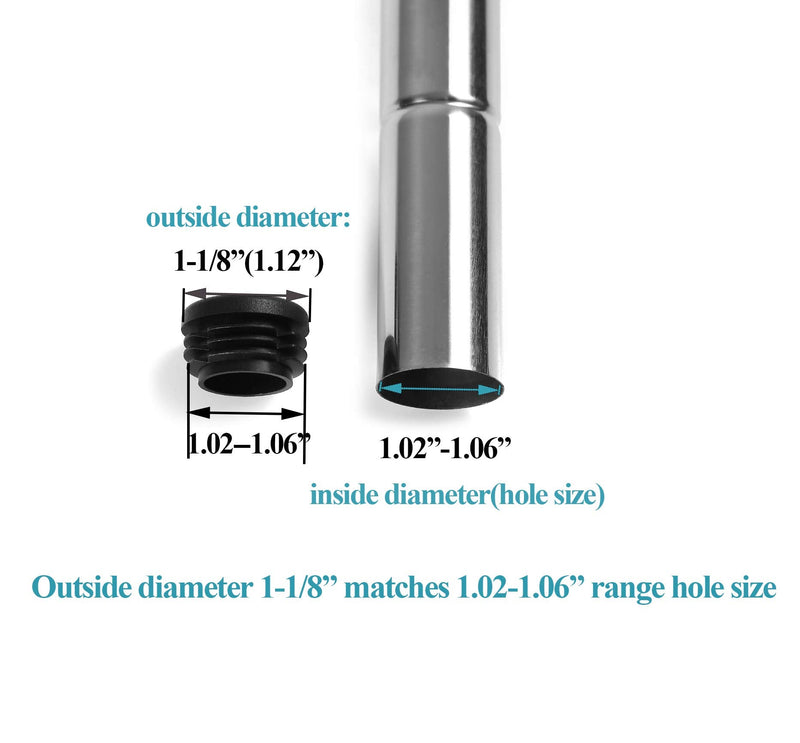  [AUSTRALIA] - Plastic Plugs Tubing End Caps- Furnigear Black Chair End Cap 1 1/8” Outside Bottom Round Tubing Caps Round Furniture Slides Glides (24pack) 1 1/8"-24pack