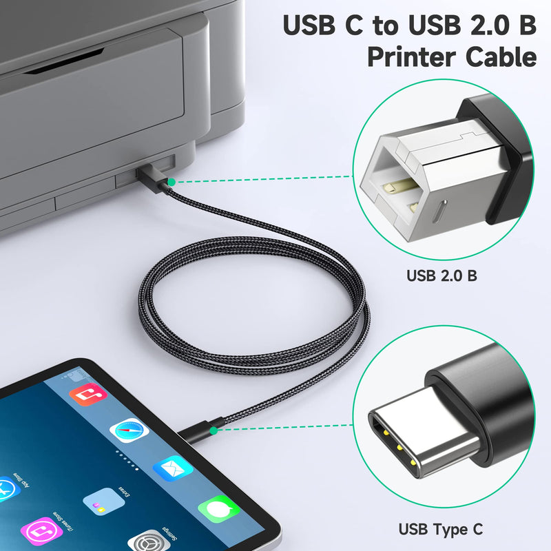  [AUSTRALIA] - Deegotech Printer Cable, 6.6FT USB B to USB C Printer Cable for MacBook Pro/Air, Nylon Braided USB C MIDI Cable Compatible with iMac HP Epson Brother MIDI DJ Controller Casio Digital Piano Black 1