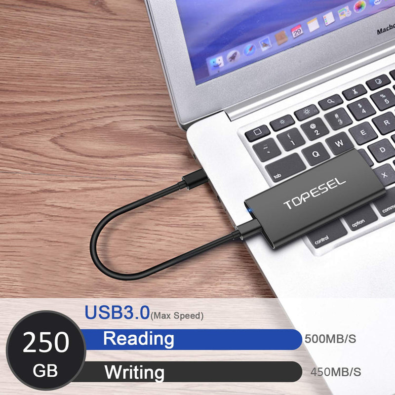  [AUSTRALIA] - Portable SSD, TOPESEL 250GB High Speed Read up to 500MB/s, External Solid State Drive for PC, Desktop, Laptop, MacBook, Black