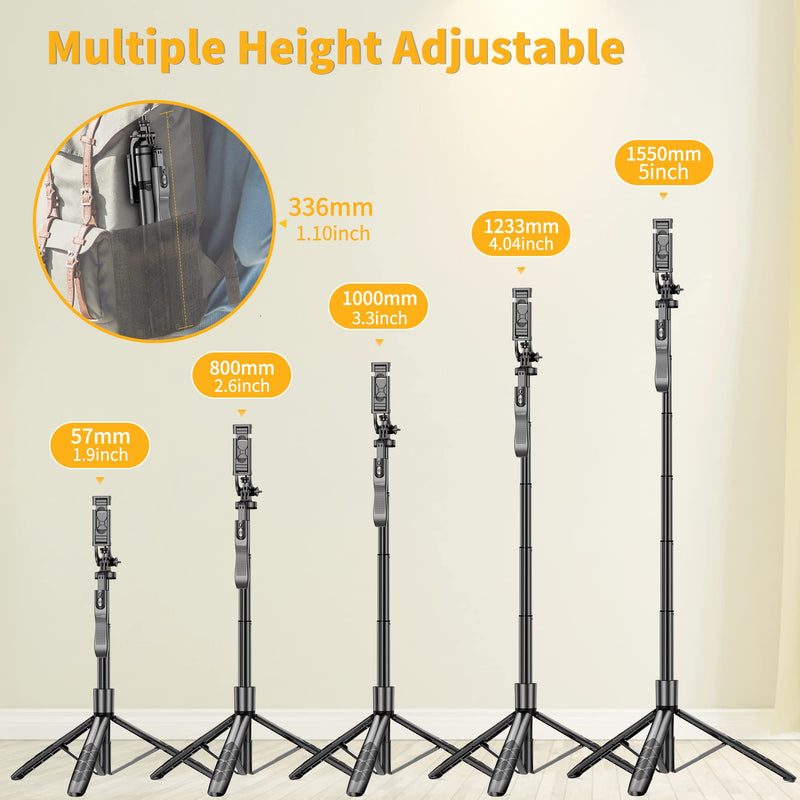  [AUSTRALIA] - 61" Selfie Stick Tripod, All in One Extendable Phone Tripod Stand with Wireless Remote 360° Rotation for iPhone and Android Phone Selfies, Video Recording, Vlogging, Live Streaming, Aluminum