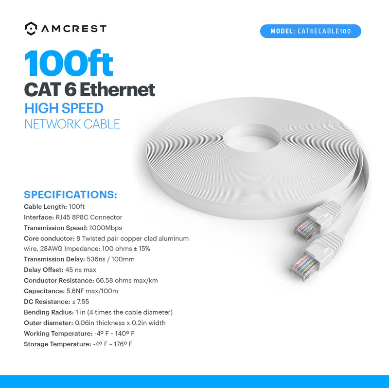  [AUSTRALIA] - Amcrest CAT6E 4K-Rated Video POE Ethernet Cable 100ft Internet High Speed Network Cable for PoE Security IP Cameras, Smart TV, PS4, Xbox One, Router, Laptop, Computer, Home (CAT6ECABLE100)