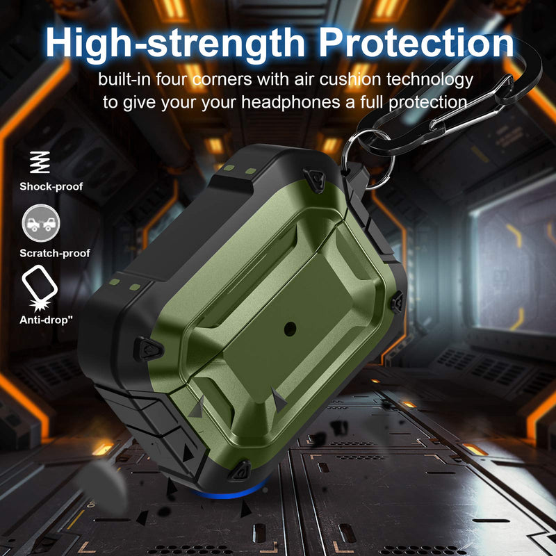 Mastten for AirPods Pro Case Cover, Flexible Hard Shield Design, Durable PC/TPU Protective Charging Case Skin with Carabiner, Dark Green - LeoForward Australia