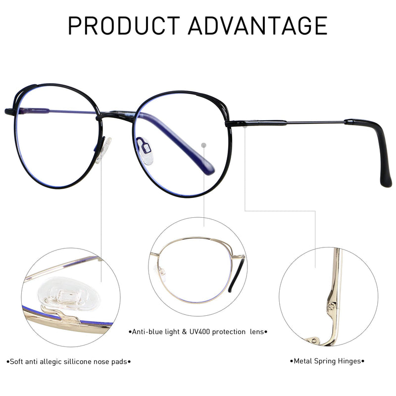 Blue Light Blocking Glasses Women Cat Eye Computer Eyeglasses Metal Frame Hipster 2 Pack ANDWOOD (2pack)Rose Gold+Black | Anti-blue Light Lens - LeoForward Australia