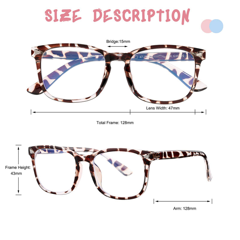 Blue Screen Glasses for Kids, COASION 3 Pack Blue Light Blocking Glasses for Girls Boys, Computer Gaming Fake Eyeglasses (Leopard + Clear Pink + Black) Leopard + Clear Pink + Black - LeoForward Australia