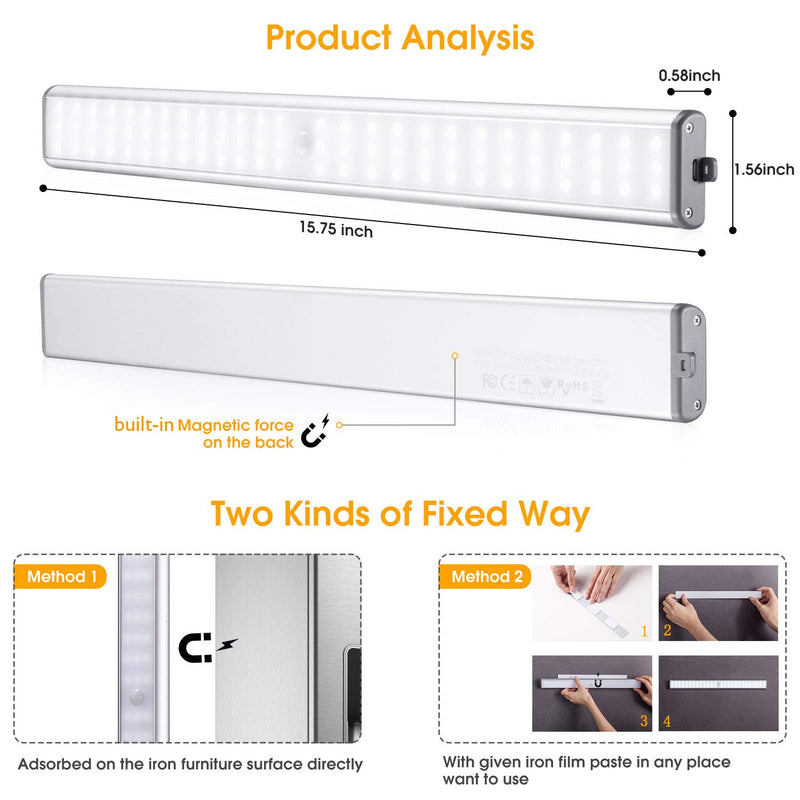 MOSTON Super Bright Rechargeable Closet Lights 78LED, Homelife Motion Sensor LED Light Under Cabinet Stick on Anywhere with Built-in Magnetic 15.8 x 0.6 x 1.6 inch - LeoForward Australia