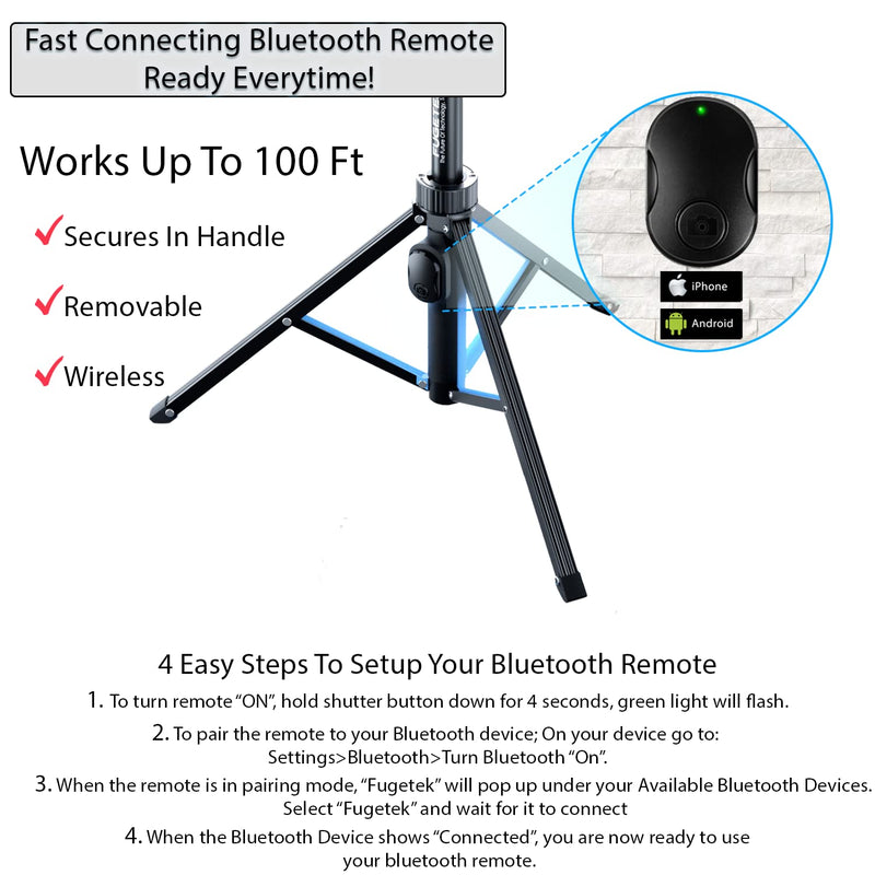  [AUSTRALIA] - Fugetek 51" Professional Selfie Stick Tripod, 100% All Aluminum Stick & Legs, Lightweight, Detachable Bluetooth Remote, Portable All in One, Compatible with iPhone & Android, Non Skid Feet, Black