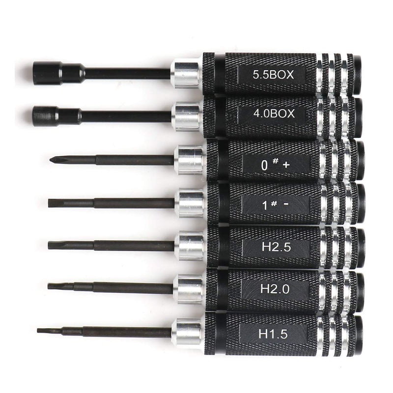  [AUSTRALIA] - 7 Pieces Hex Driver, Hex Screwdrivers RC Screwdriver Tools Kit (H1.5, H2.0, H2.5, 0"+, 1"-, 4.0 BOX, 5.0 BOX) High Speed Steel for RC Model, Robotics, Bench Work, Precision Engineering