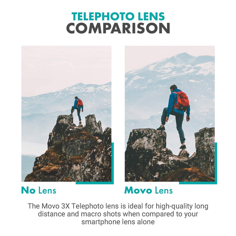  [AUSTRALIA] - Movo SPL-Tele 3X Telephoto Lens with Clip Mount for Smartphones - Zoom Lens for iPhone, Android, and Tablets - Smartphone Telescopic Lens for Video and Photography - Best Telephoto Lens for iPhone