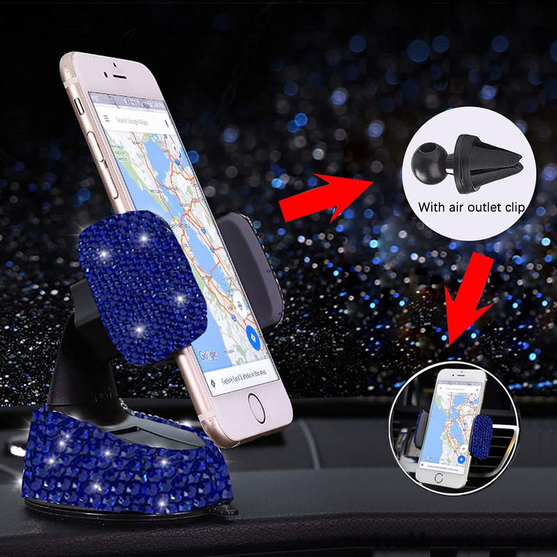  [AUSTRALIA] - SUNCARACCL Bling Car Phone Holder, 360°Adjustable Crystal Auto Phone Mount Universal Rhinestone Car Stand Phone Holder Car Accessories for Windshield Dashboard and Air Outlet (Blue) Blue