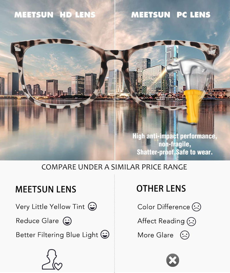  [AUSTRALIA] - MEETSUN Blue Light Blocking Glasses, Anti Eye Strain Headache (Sleep Better),Computer Glasses UV400 Transparent Lens B (Leopard + Transparent Frame) /Clear Lens 2 Pack 53 Millimeters