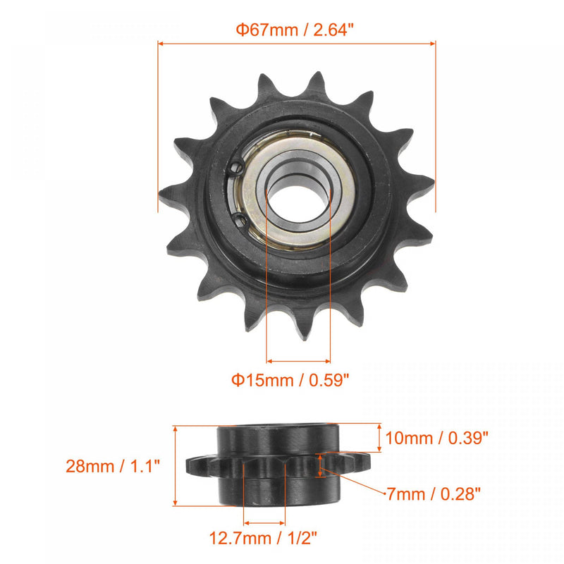  [AUSTRALIA] - uxcell #40 Chain Idler Sprocket, 15mm Bore 1/2" Pitch 15 Tooth Tensioner, Black Oxide Finished C45 Carbon Steel with Insert Double Bearing for ISO 08A Chains