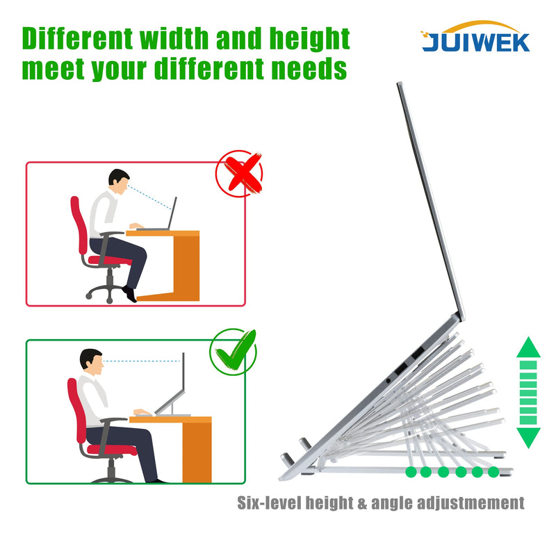 [AUSTRALIA] - JUIWEK Adjustable Laptop Stand for Desk Cell Phone Holder 2-in-1, Portable Laptop Riser with 6 Angles Anti-Slip Compatible with 9-15.6 inch, Aluminium Cellphone Stand Sturdy for All Phones,Silver