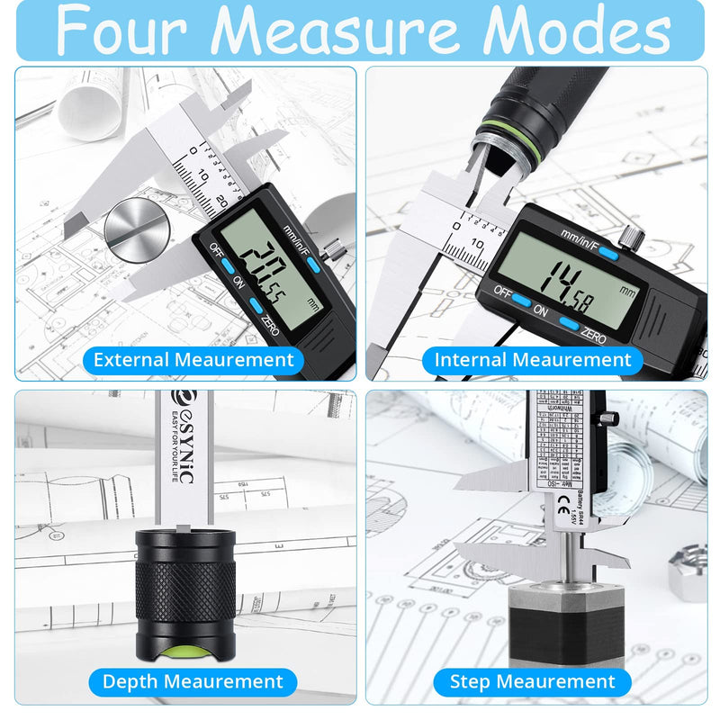  [AUSTRALIA] - eSynic Digital Caliper 150mm/6 Inch Stainless Steel Caliper Electronic Caliper Inch/Metric/Fraction Conversion for Distances Diameter, Depth, Inner Diameter, Outer Diameter, Black... Model A-Black