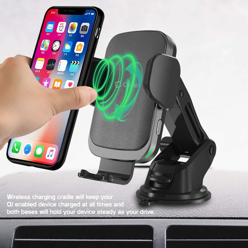  [AUSTRALIA] - Cellet Wireless Fast Charging Phone Mount 2-in-1 Car Air Vent & Dashboard Suction Cup with Auto Touch Release and Lock Cradle Car Phone Holder Auto Clamping QI Wireless Charging (10 Watt/2.1 Amp)