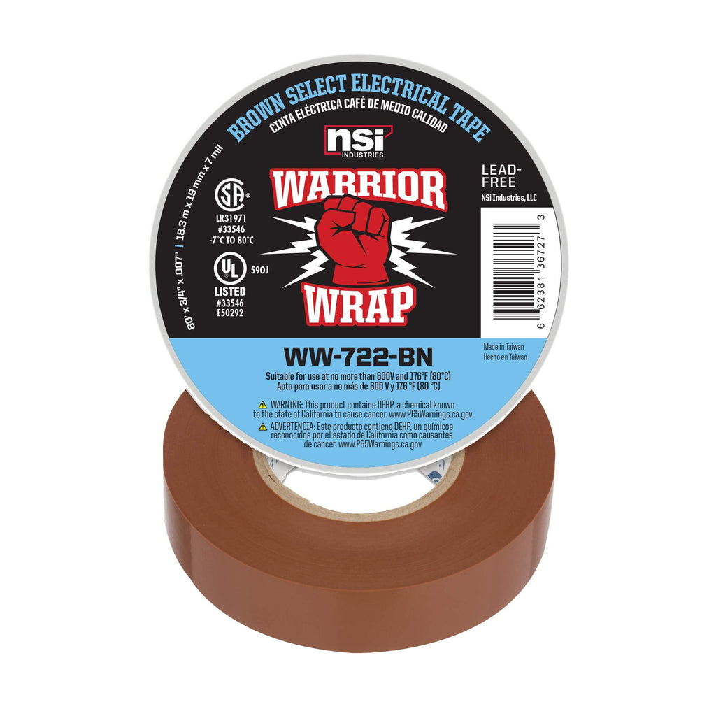  [AUSTRALIA] - NSI WarriorWrap Select 3/4 in. x 60 ft. 7 mil Vinyl Electrical Tape, Brown