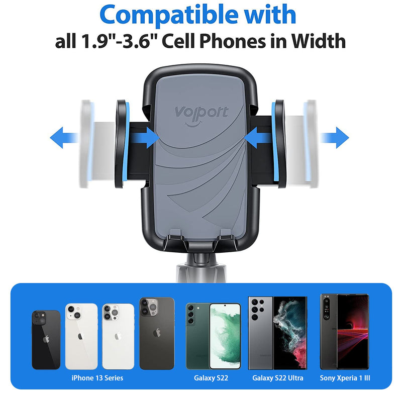  [AUSTRALIA] - volport Car Cup Holder Phone Mount, Solid Cupholder 360 Degree Rotation Car Bracket Cradle with Adjustable Pole Long Gooseneck, Compatible with iPhone 12 13 Pro Max Mini Samsung Google All Cell Phone
