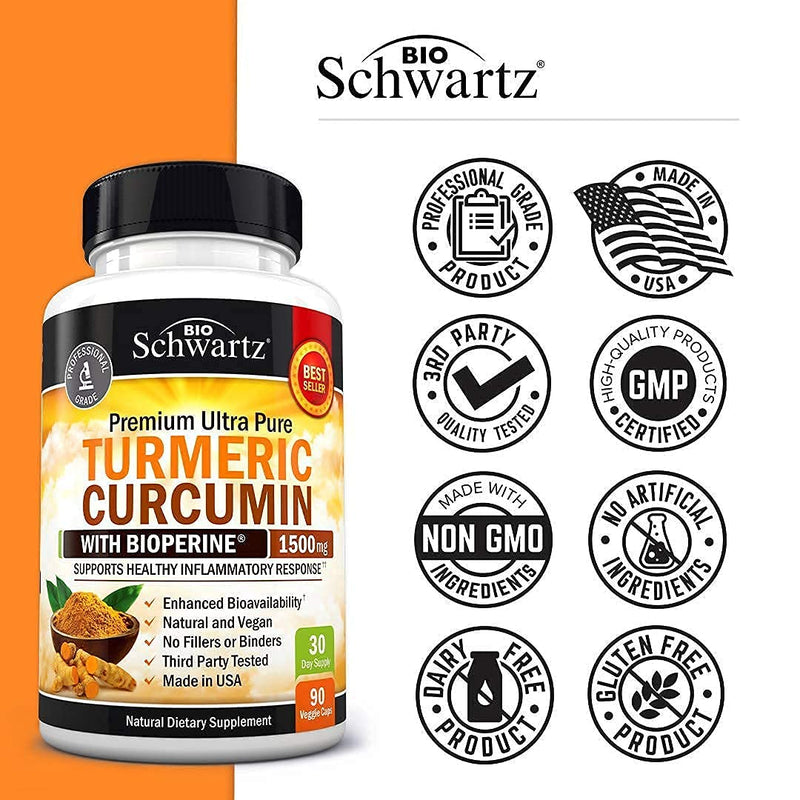Turmeric Curcumin with BioPerine 1500mg - Natural Joint & Healthy Inflammatory Support with 95% Standardized Curcuminoids for Potency & Absorption - Non-GMO, Gluten Free Capsules with Black Pepper. - LeoForward Australia