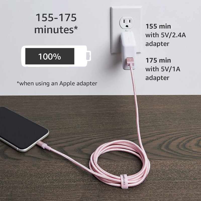 Amazon Basics Nylon USB-A to Lightning Cable Cord, MFi Certified Charger for Apple iPhone, iPad, Rose Gold, 3-Ft 3 Foot 1-Pack - LeoForward Australia