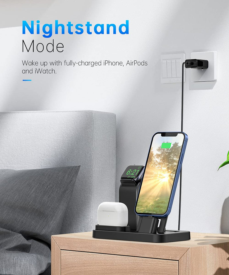  [AUSTRALIA] - Tinetton 3 in 1 Charging Station Compatible with Apple Watch iPhone AirPods with 10W Adapter Black